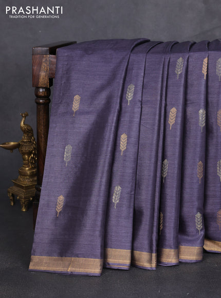 Banana silk saree elephant grey with allover thread & zari woven buttas and zari woven border