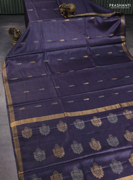 Banana silk saree elephant grey with allover thread & zari woven buttas and zari woven border