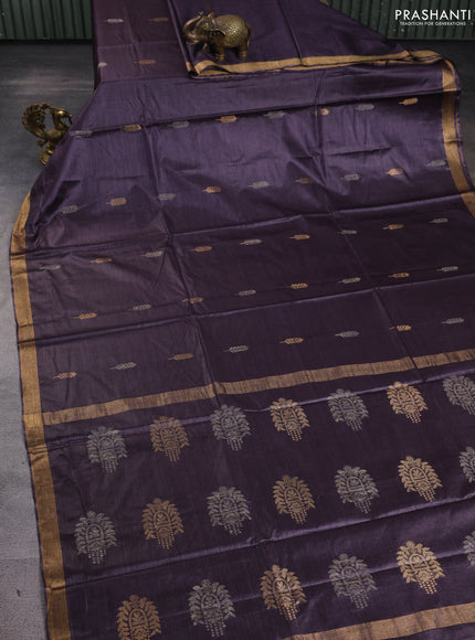 Banana silk saree jamun shade with allover thread & zari woven buttas and zari woven border