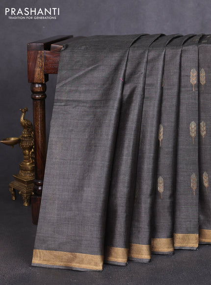Banana silk saree elephant grey with allover thread & zari woven buttas and zari woven border