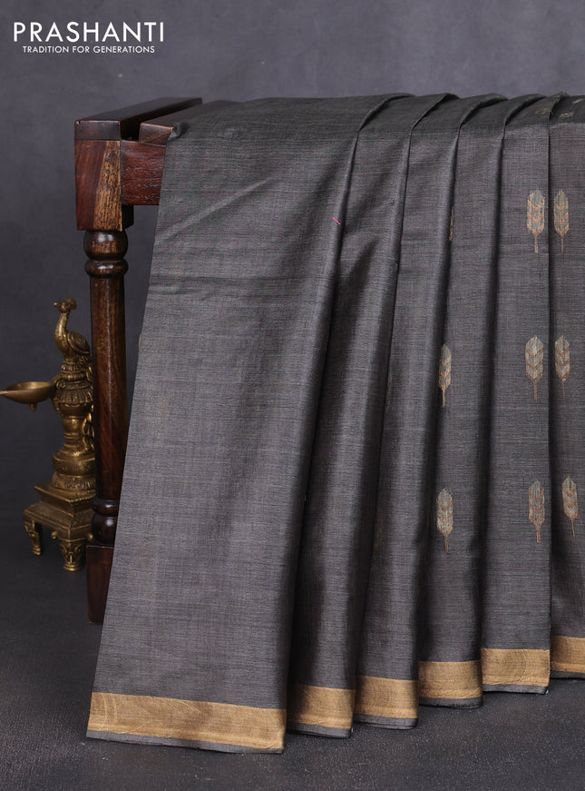 Banana silk saree elephant grey with allover thread & zari woven buttas and zari woven border