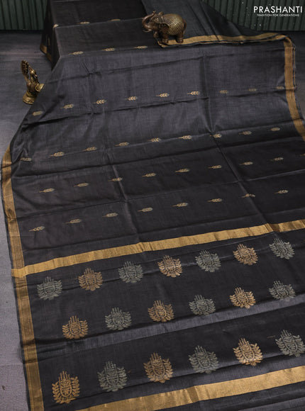 Banana silk saree elephant grey with allover thread & zari woven buttas and zari woven border