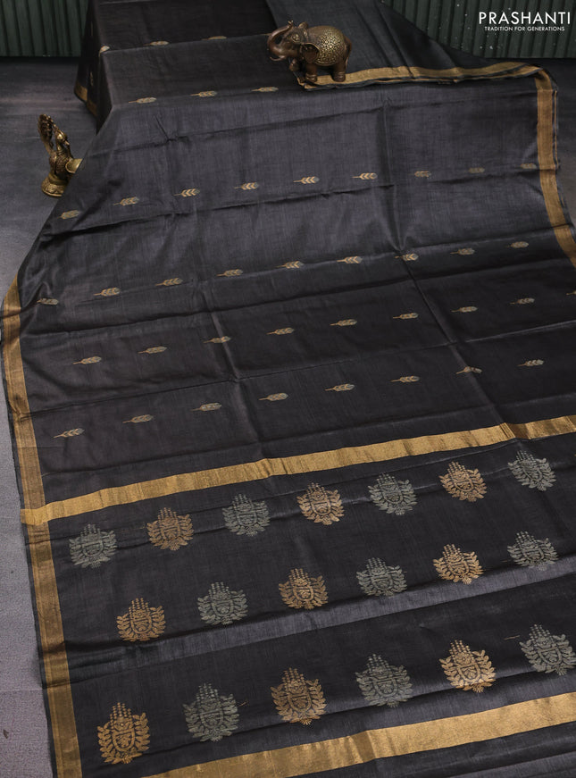 Banana silk saree elephant grey with allover thread & zari woven buttas and zari woven border