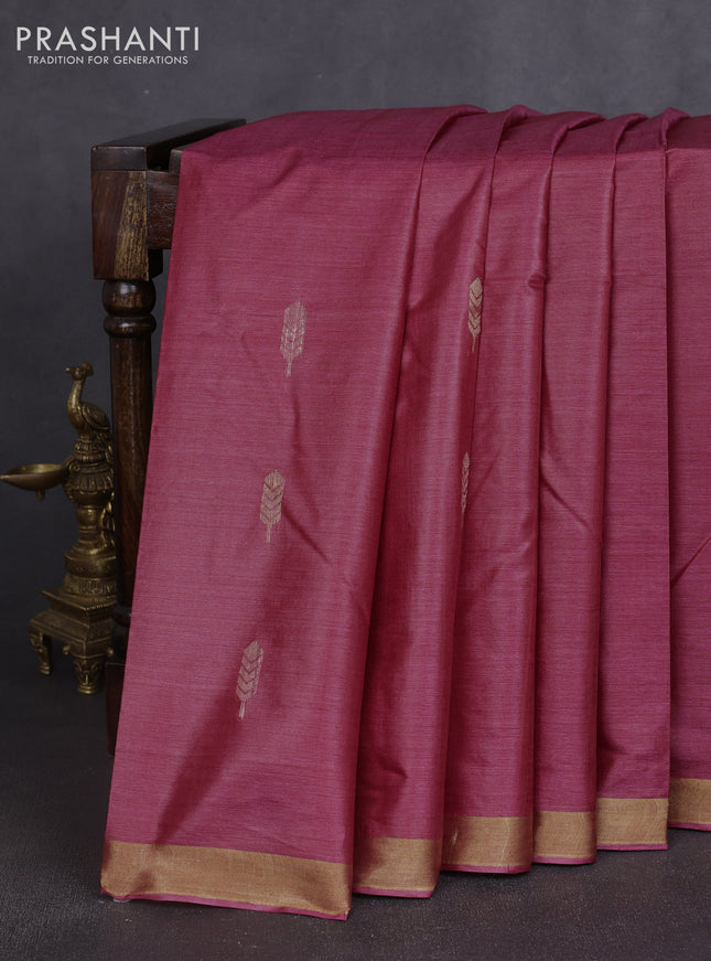 Banana silk saree maroon with allover thread & zari woven buttas and zari woven border