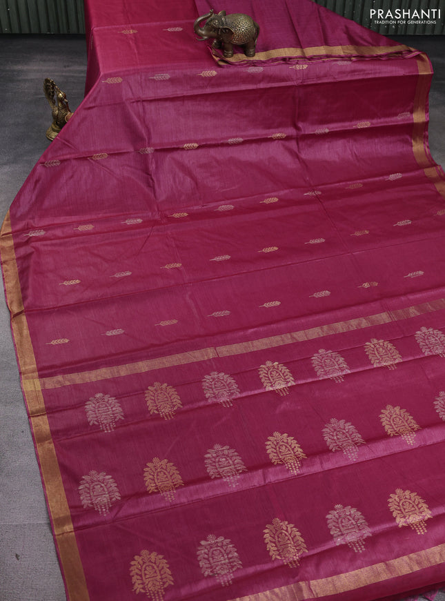 Banana silk saree maroon with allover thread & zari woven buttas and zari woven border