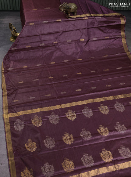 Banana silk saree deep wine shade with allover thread & zari woven buttas and zari woven border