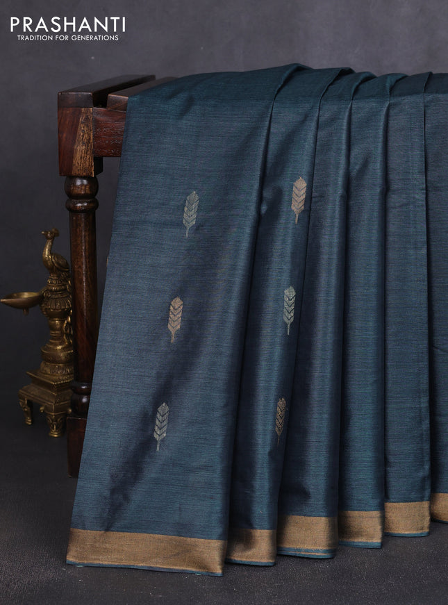 Banana silk saree peacock green with allover thread & zari woven buttas and zari woven border