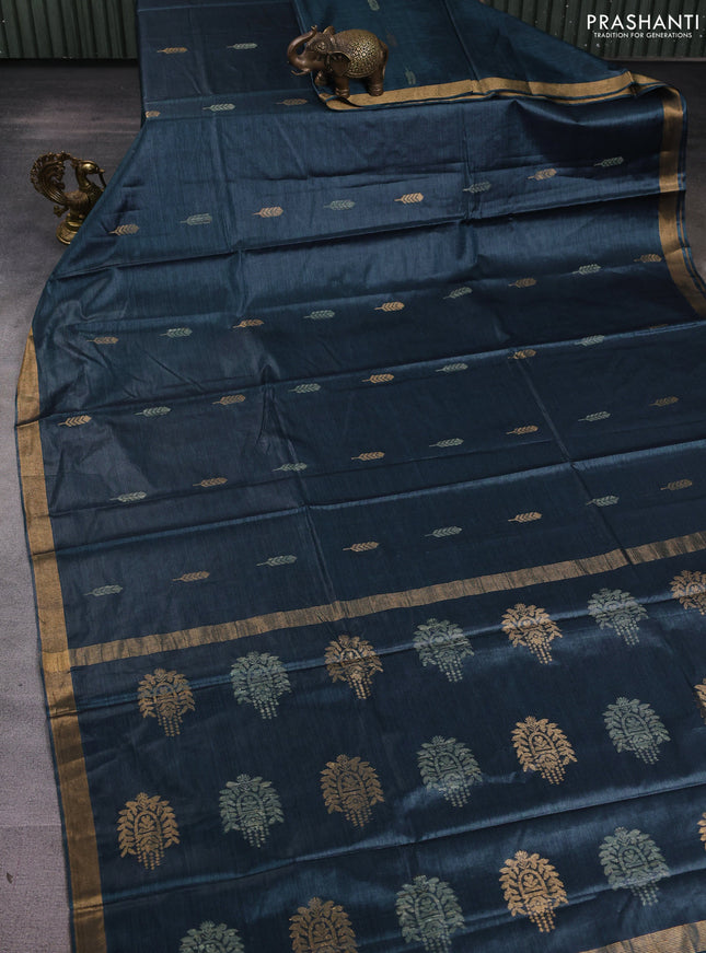 Banana silk saree peacock green with allover thread & zari woven buttas and zari woven border
