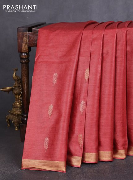 Banana silk saree maroon with allover thread & zari woven buttas and zari woven border