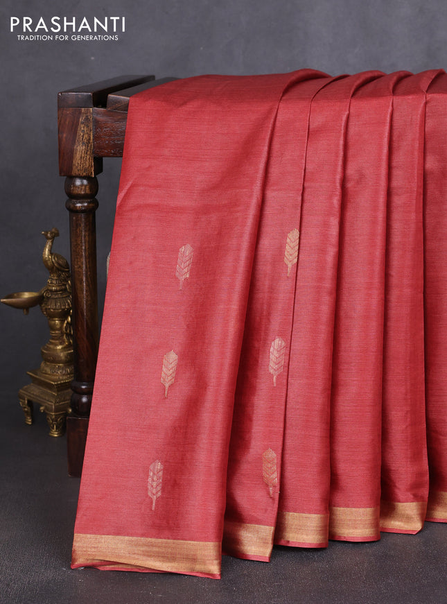 Banana silk saree maroon with allover thread & zari woven buttas and zari woven border