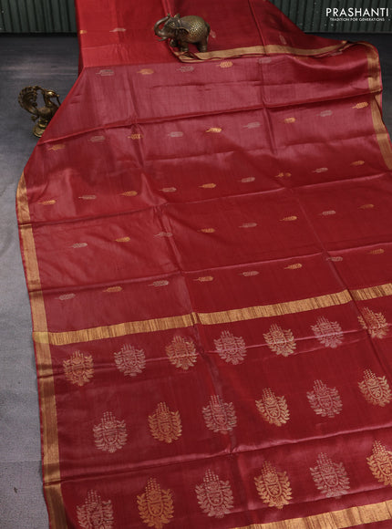 Banana silk saree maroon with allover thread & zari woven buttas and zari woven border