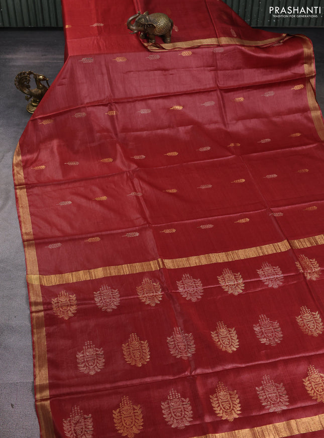 Banana silk saree maroon with allover thread & zari woven buttas and zari woven border