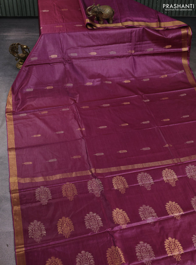 Banana silk saree mauve pink with allover thread & zari woven buttas and zari woven border