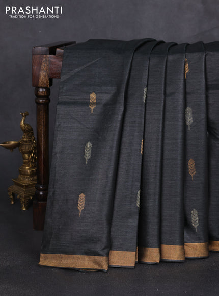 Banana silk saree black with allover thread & zari woven buttas and zari woven border