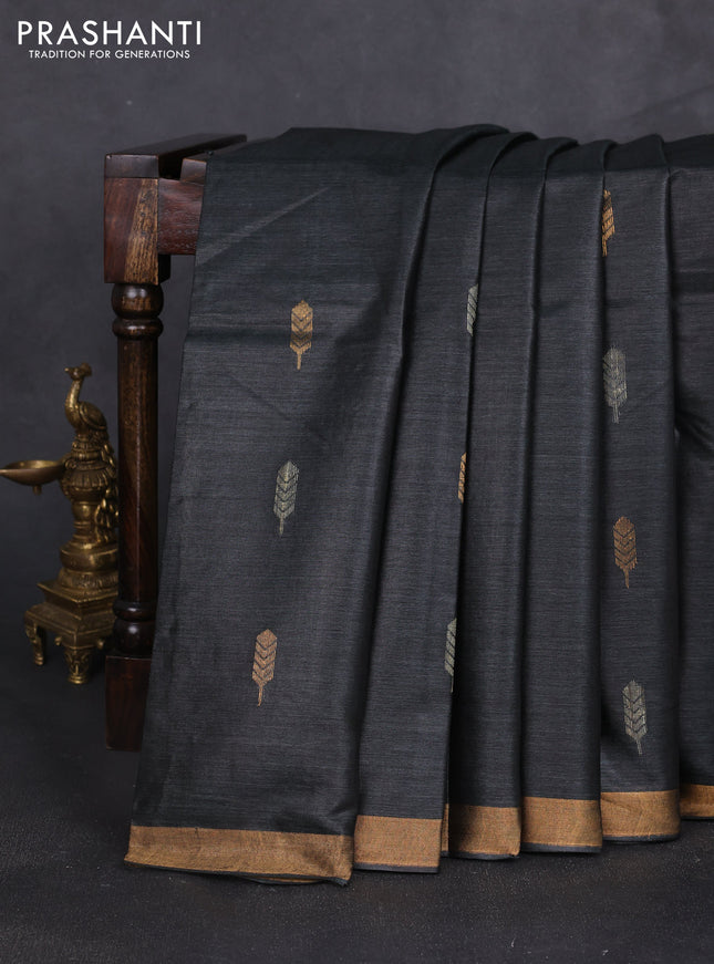 Banana silk saree black with allover thread & zari woven buttas and zari woven border