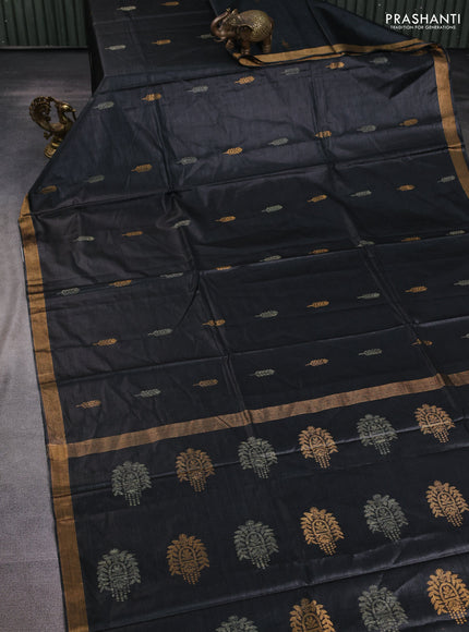 Banana silk saree black with allover thread & zari woven buttas and zari woven border