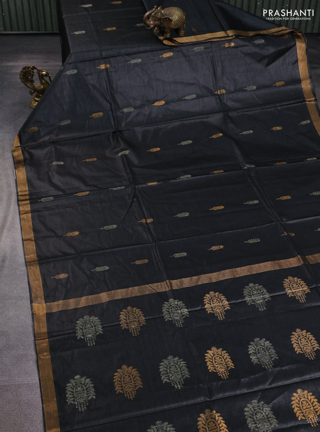 Banana silk saree black with allover thread & zari woven buttas and zari woven border