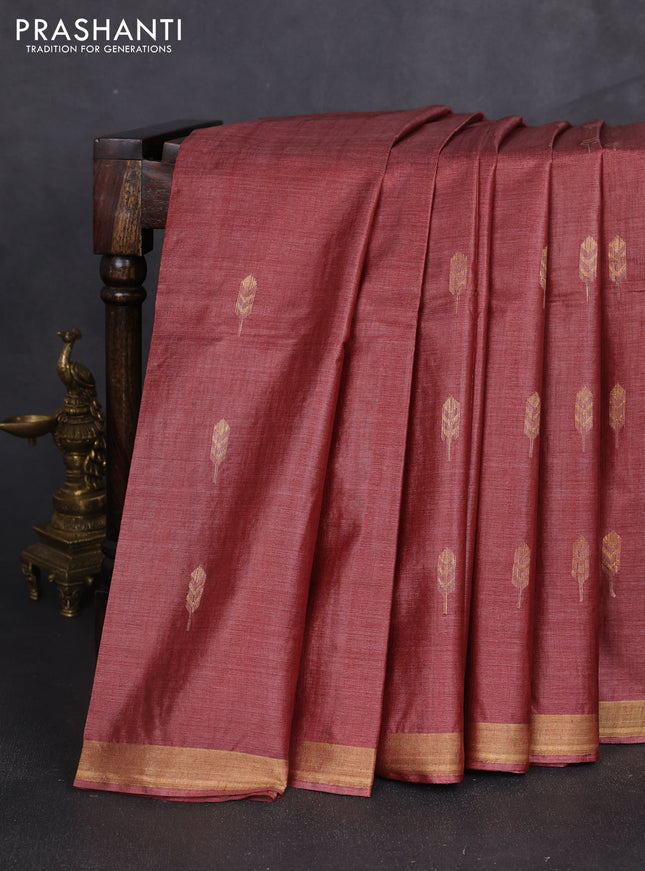 Banana silk saree rust shade with allover thread & zari woven buttas and zari woven border
