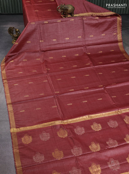 Banana silk saree rust shade with allover thread & zari woven buttas and zari woven border