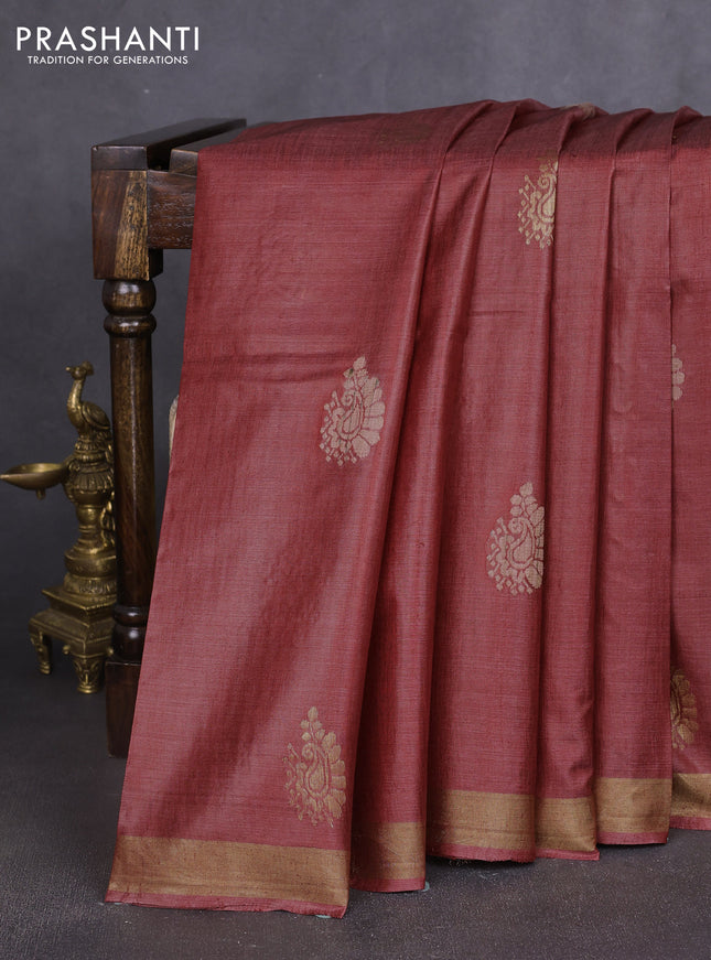 Banana silk saree maroon with allover thread & zari woven butta and zari woven border