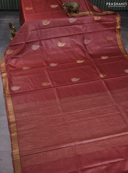Banana silk saree maroon with allover thread & zari woven butta and zari woven border