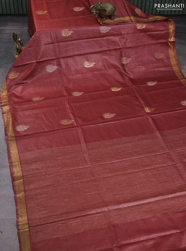 Banana silk saree maroon with allover thread & zari woven butta and zari woven border