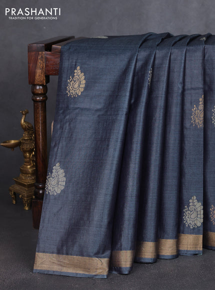 Banana silk saree dark grey with allover thread & zari woven butta and zari woven border