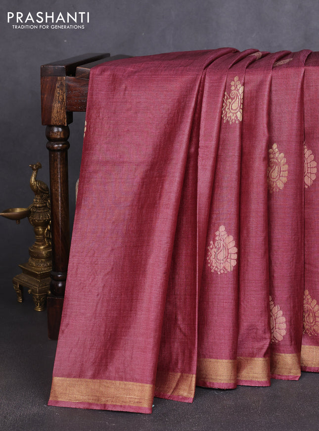 Banana silk saree wine shade with allover thread & zari woven butta and zari woven border