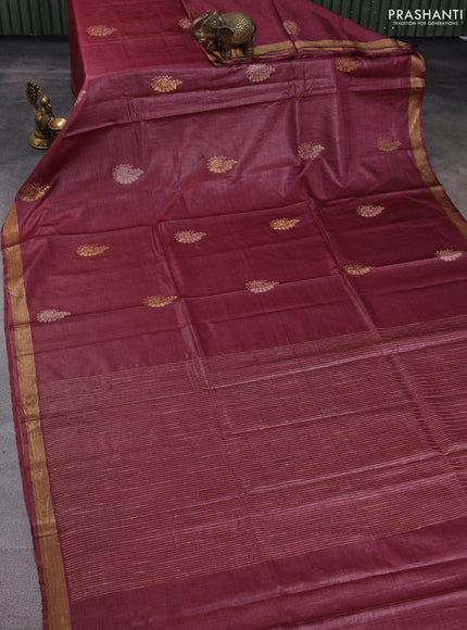Banana silk saree wine shade with allover thread & zari woven butta and zari woven border