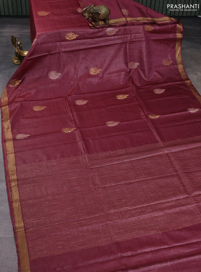 Banana silk saree wine shade with allover thread & zari woven butta and zari woven border