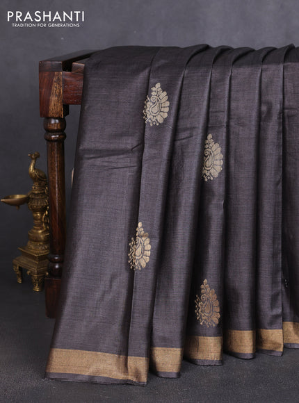 Banana silk saree black with allover thread & zari woven butta and zari woven border