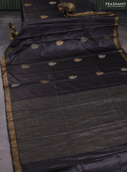 Banana silk saree black with allover thread & zari woven butta and zari woven border