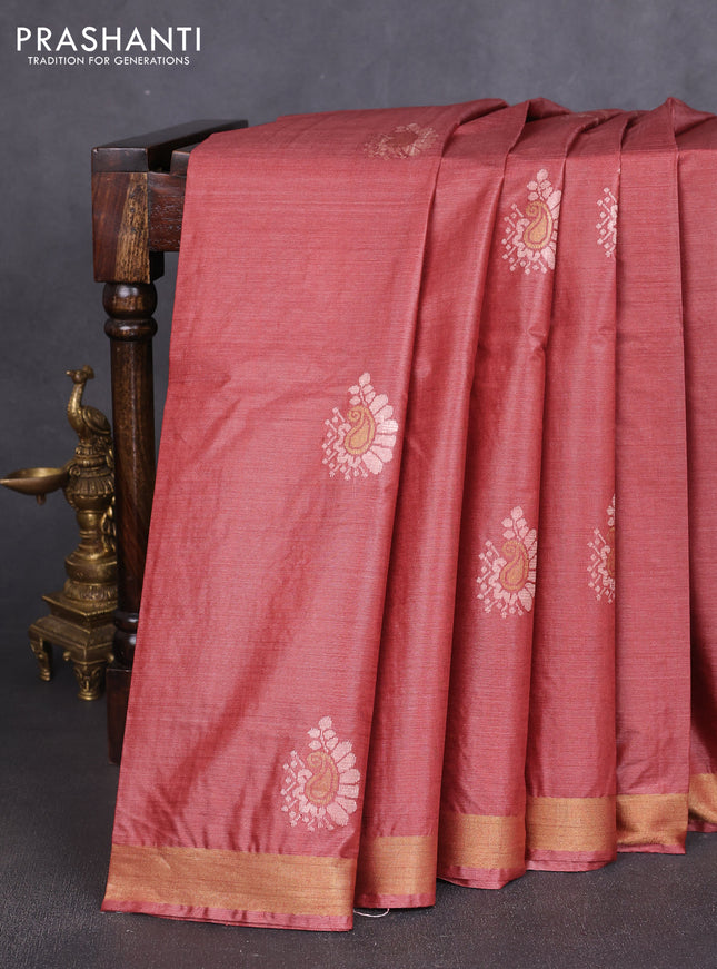 Banana silk saree rust shade with allover thread & zari woven butta and zari woven border