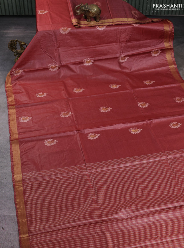 Banana silk saree rust shade with allover thread & zari woven butta and zari woven border