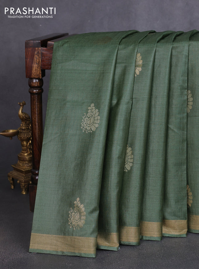 Banana silk saree green with allover thread & zari woven butta and zari woven border