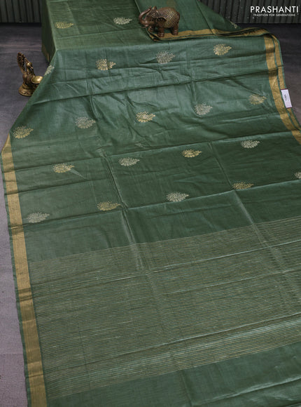 Banana silk saree green with allover thread & zari woven butta and zari woven border