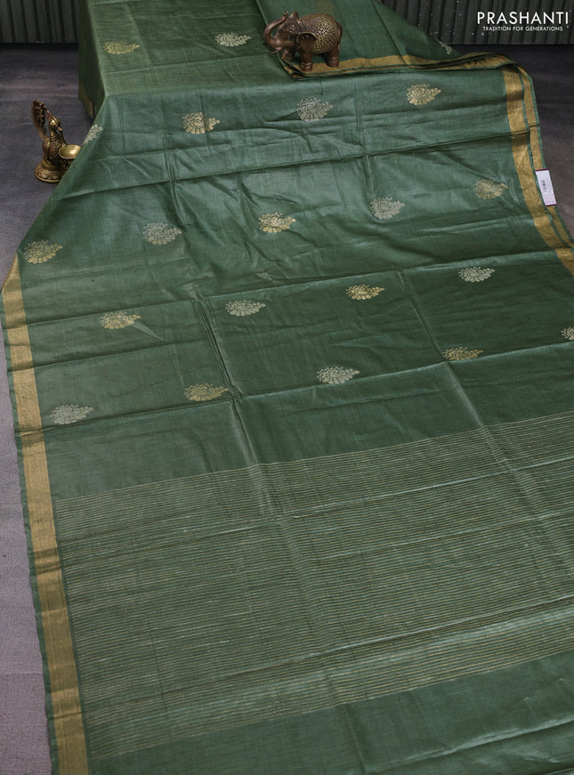 Banana silk saree green with allover thread & zari woven butta and zari woven border
