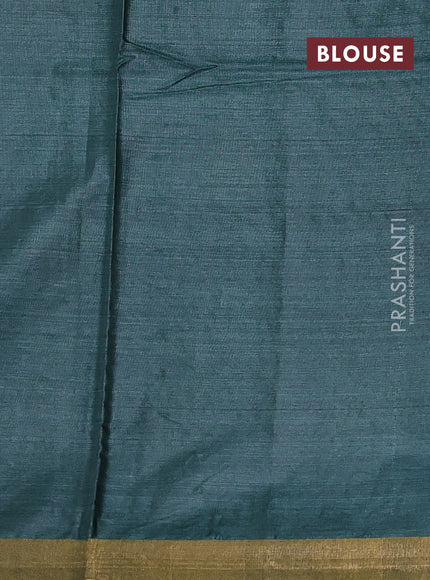 Banana silk saree peacock green with silver & zari woven buttas and zari woven border