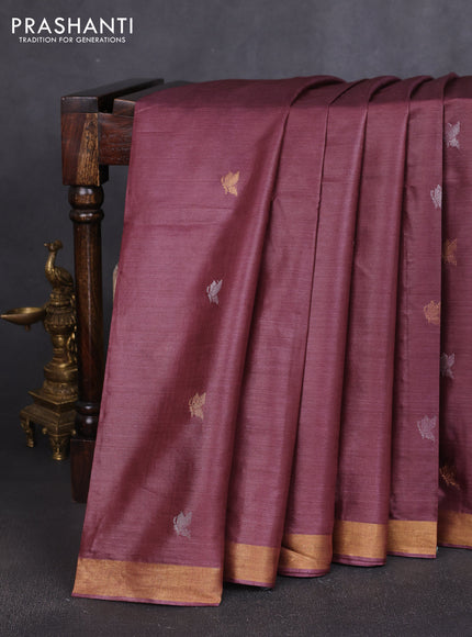Banana silk saree deep maroon with silver & zari woven buttas and zari woven border