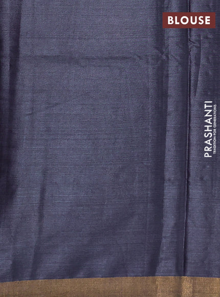 Banana silk saree dark grey with silver & zari woven buttas and zari woven border