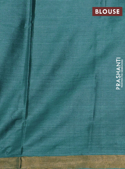 Banana silk saree teal green with silver & zari woven buttas and zari woven border
