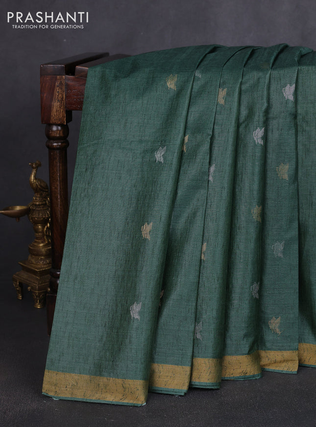Banana silk saree green with silver & zari woven buttas and zari woven border