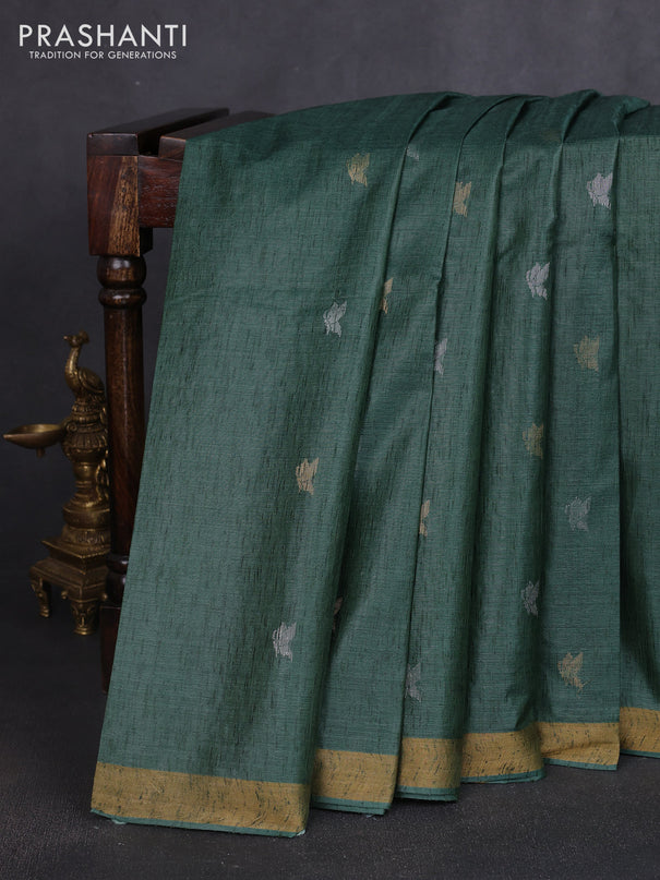 Banana silk saree green with silver & zari woven buttas and zari woven border