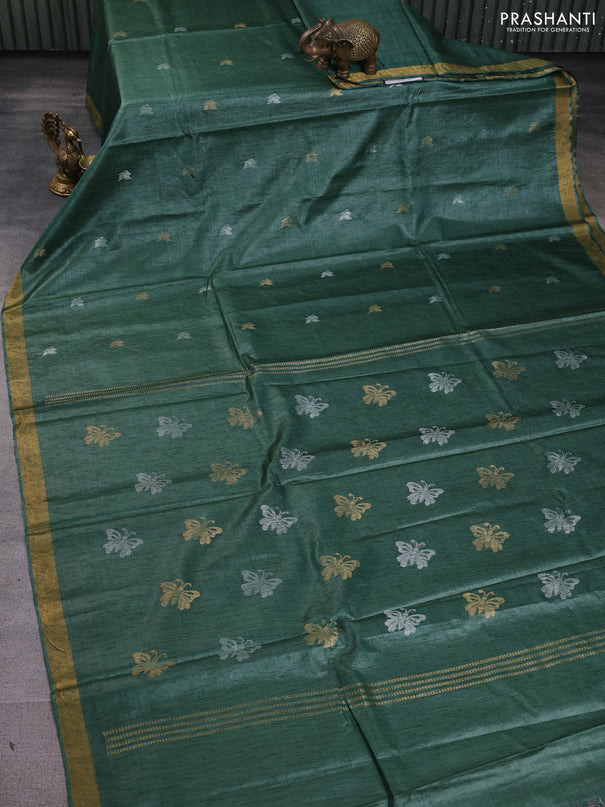 Banana silk saree green with silver & zari woven buttas and zari woven border