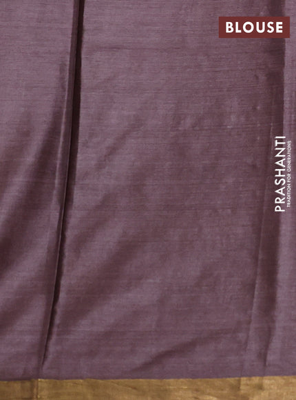 Banana silk saree brown with silver & zari woven buttas and zari woven border