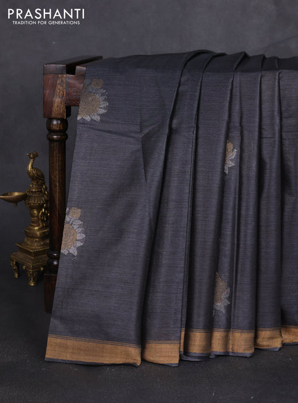Banana silk saree black with silver & zari woven buttas and zari woven border