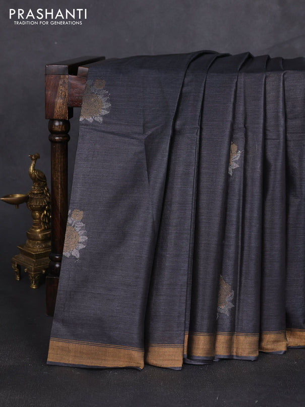 Banana silk saree black with silver & zari woven buttas and zari woven border