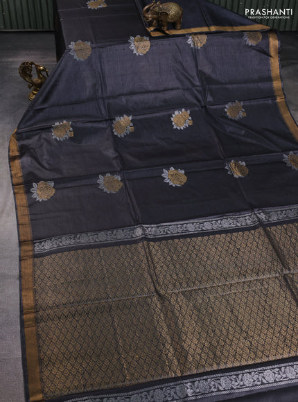 Banana silk saree black with silver & zari woven buttas and zari woven border