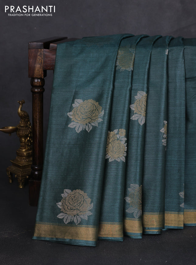 Banana silk saree green with silver & zari woven buttas and zari woven border