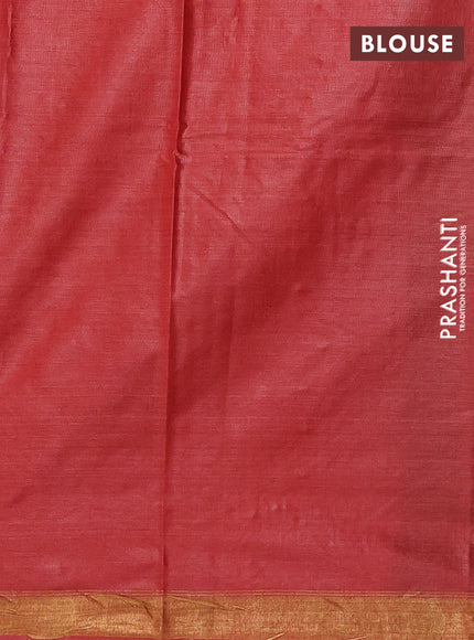 Banana silk saree light green and rust shade with silver & zari woven buttas and zari woven border
